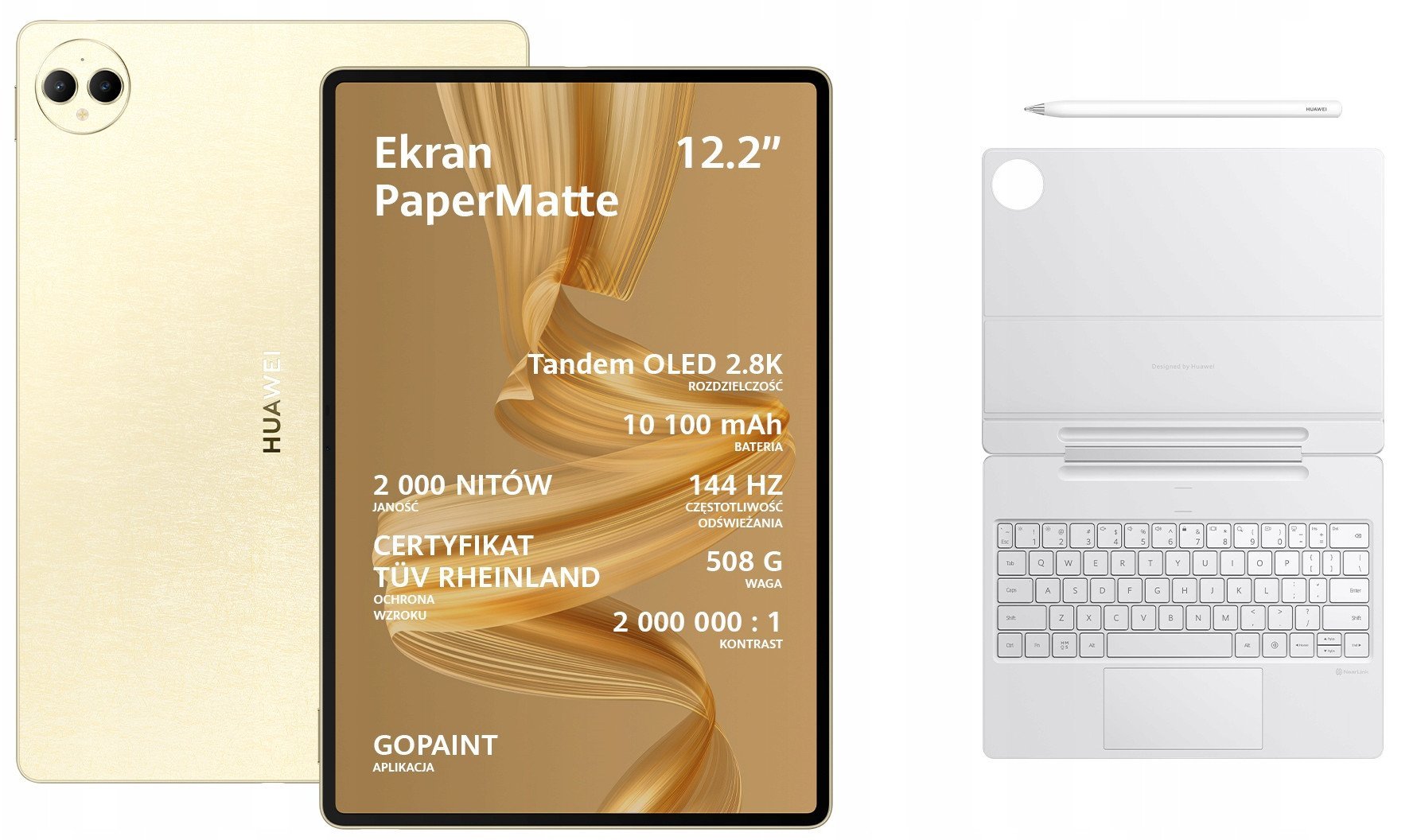 Huawei MatePad Pro 12,2" 12/512GB PaperMatte złoty + klawiatura + rysik