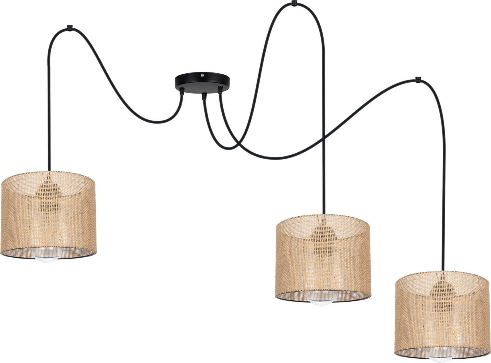 Lampa wisząca Solar Lampa sufitowa pająk BOHO len 3 żarówki czarna