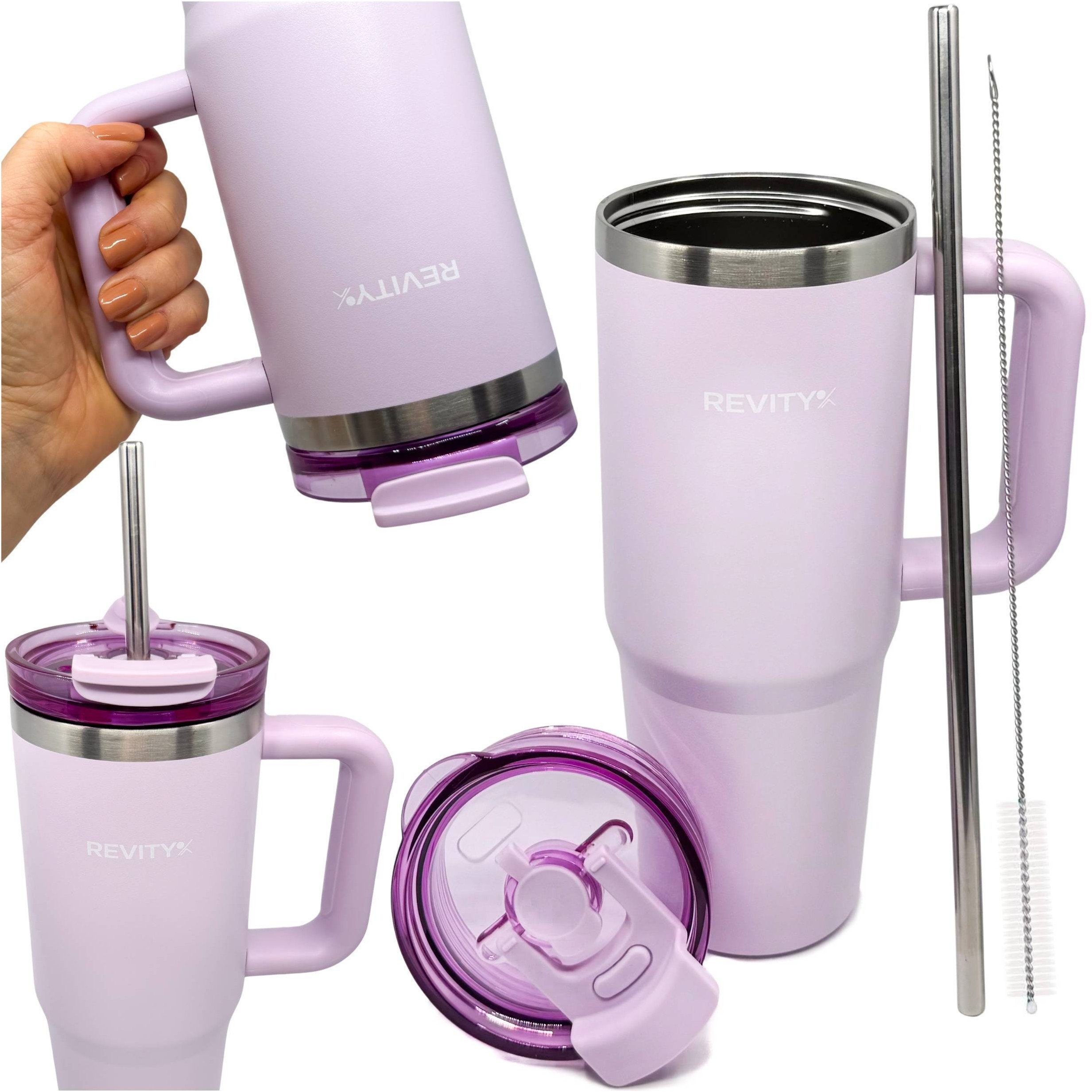 Kubek termiczny z uchwytem i ze słomką termos ze stali nierdzewnej