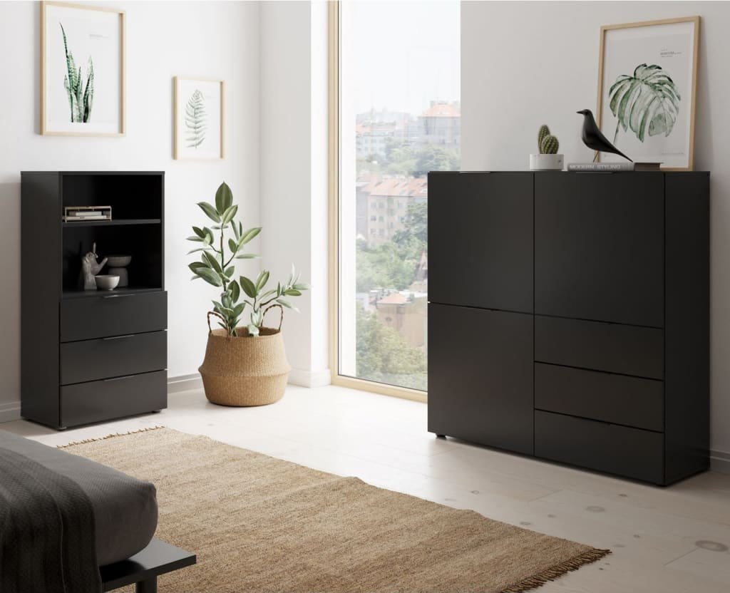 FMD FMD Komoda z 3 drzwiczek i 3 szufladami, czarna!
