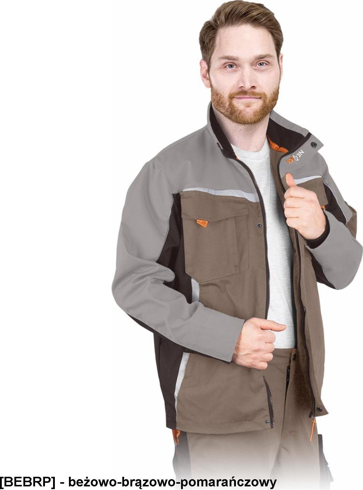 Leber&Hollman LH-NA-J - Bluza ochronna NEW AGE, materiał typu canvas, 9 kieszeni, - beżowo-brązowo-pomarańczowy 2XL