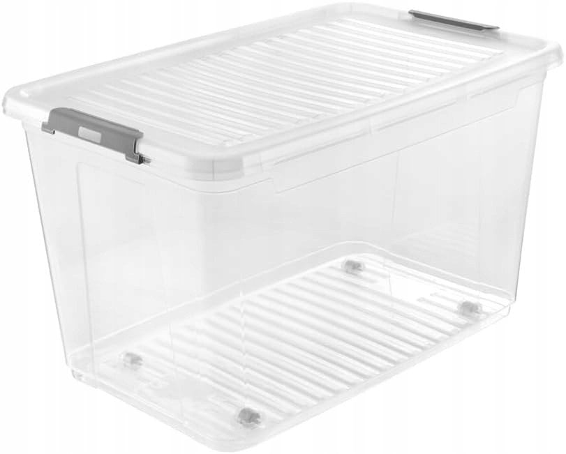 Box with lid on wheels clipbox Leo 59x38x35 5cm 56L transparent 4052396109788