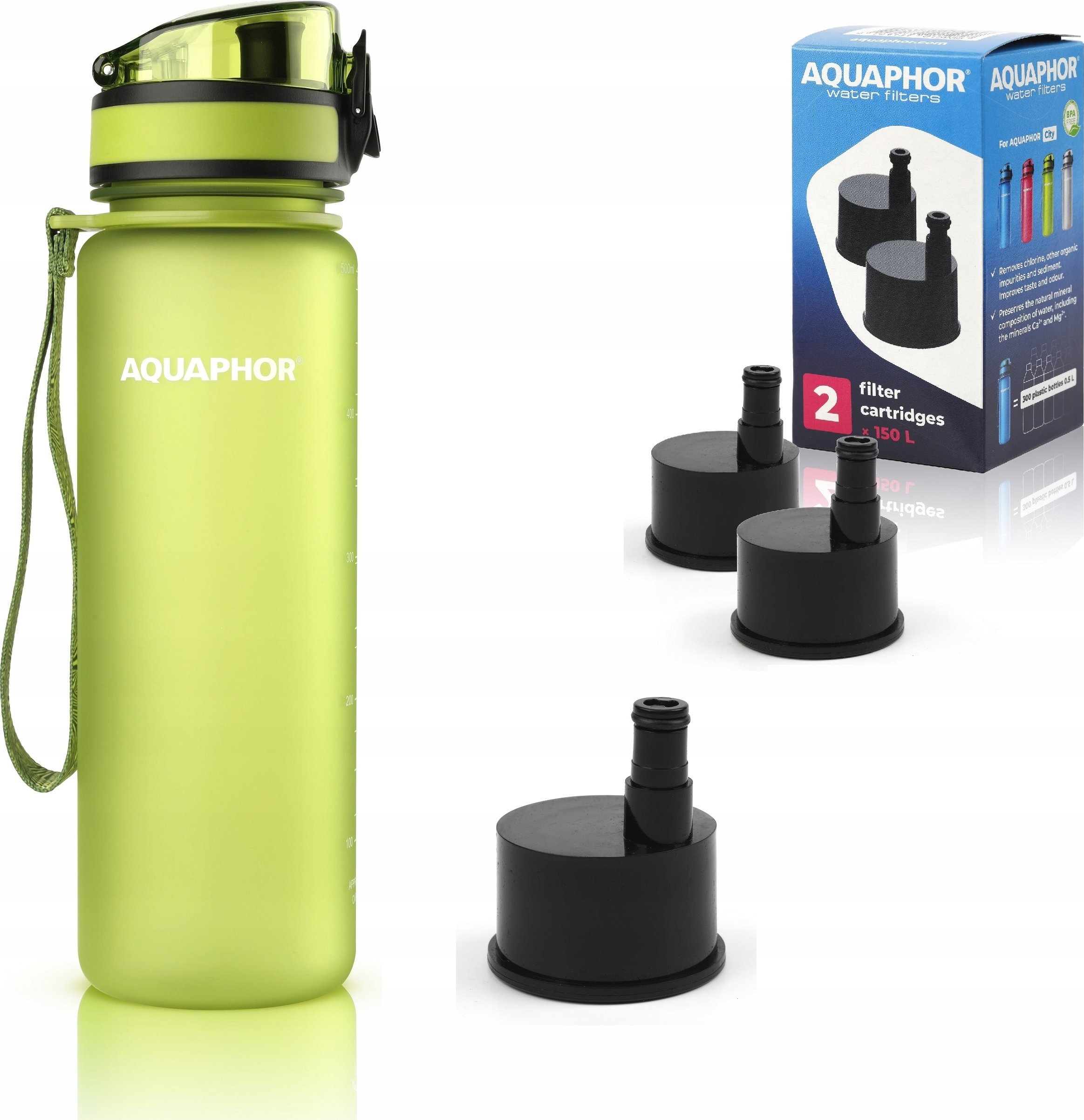 Butelka filtrująca Aquaphor City 500 ml + 3 filtry, zielona