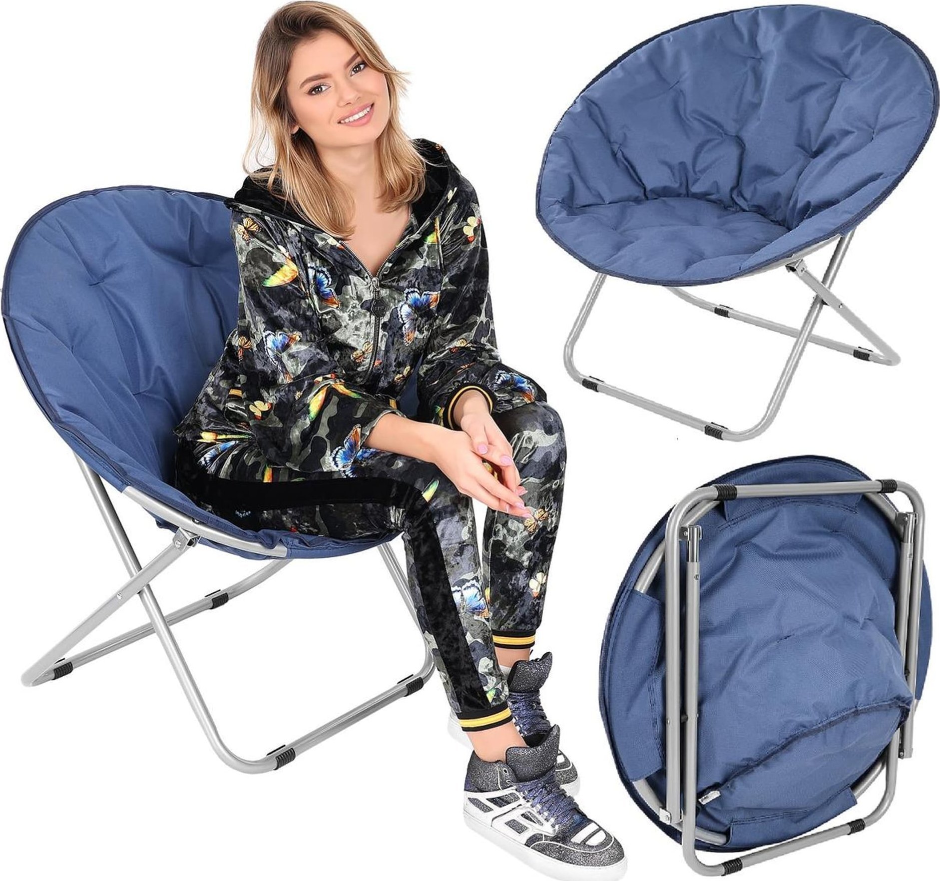 FOTEL CAMPINGOWY MOON 82x68x79CM GRANATOWY ENERO CAMP