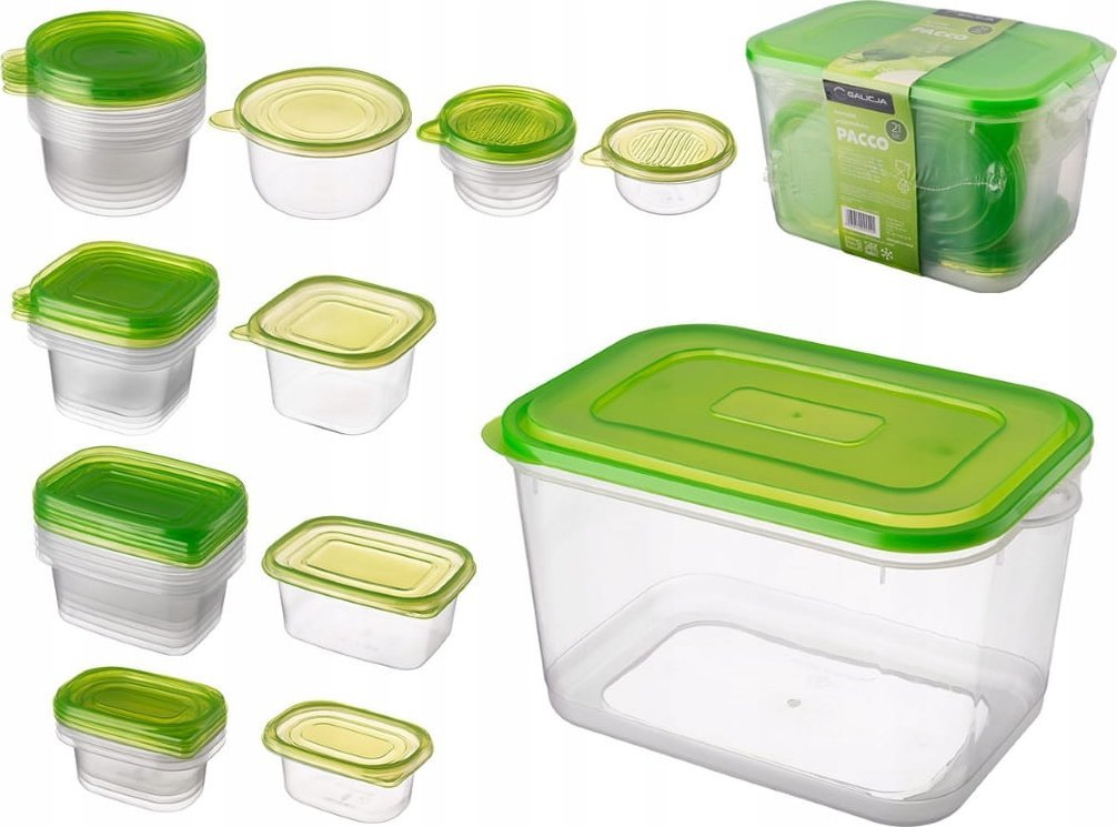 Zestaw 21 plastikowych pojemników do przechowywania żywności