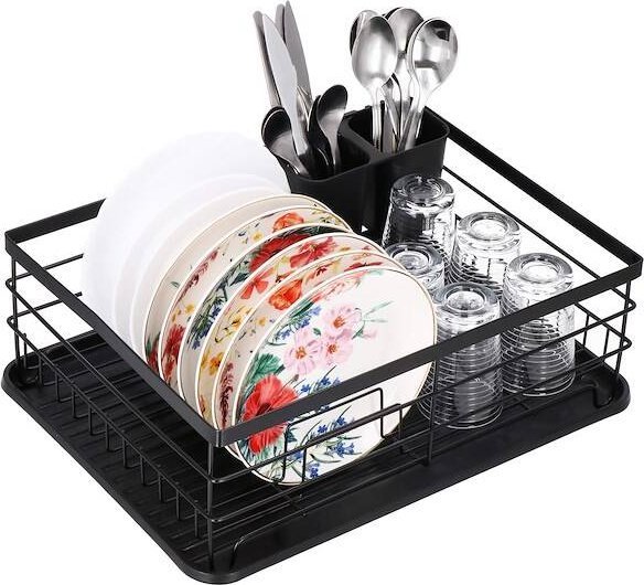 Springos Suszarka metalowa do naczyń i sztućców 31,5x 42x14,5 cm ociekacz czarny UNIWERSALNY