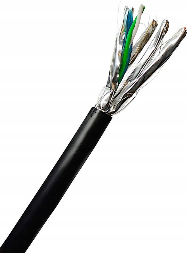 Digitus Kabel instalacyjny zewnętrzny suchy DIGITUS kat.7,S/FTP, Fca, AWG 23/1, PE, 500m, czarny, szpula