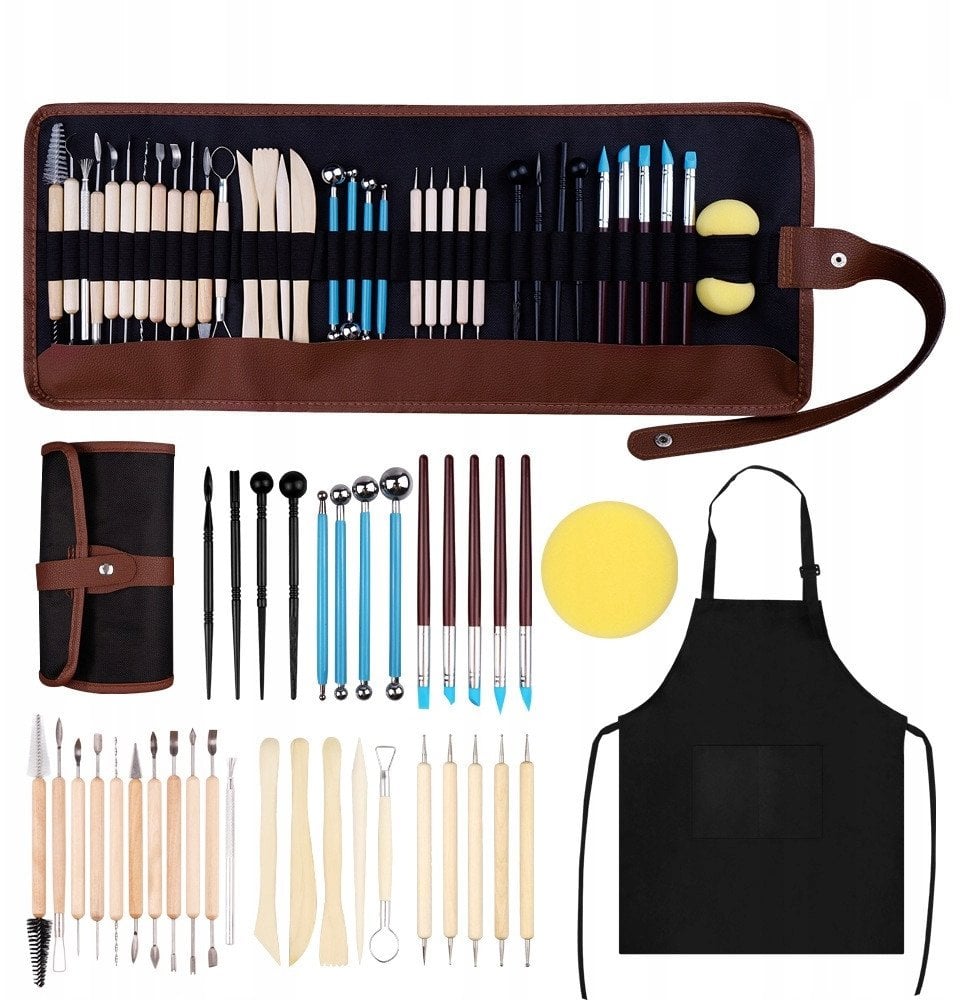 ZESTAW Narzędzi RZEŹBIARSKICH GLINA GIPS 37szt XXL