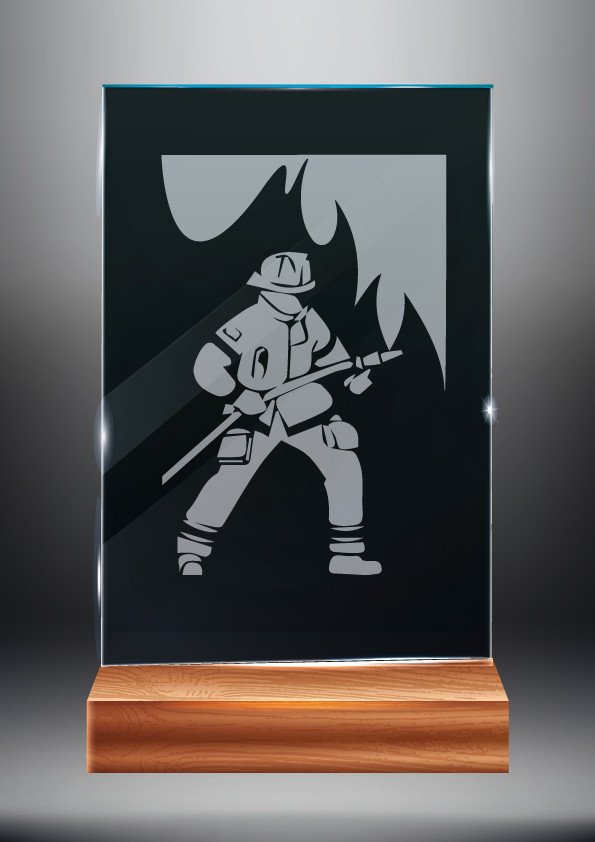 Victoria Sport Trofeum szklane na podstawie marmurowej - STRAŻACTWO - STRAŻ POŻARNA