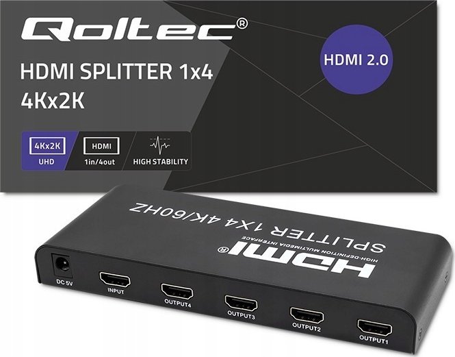 Qoltec Rozdzielacz aktywny Qoltec Splitter 4 x HDMI 4K x 2K | 6Gb/s | 60Hz