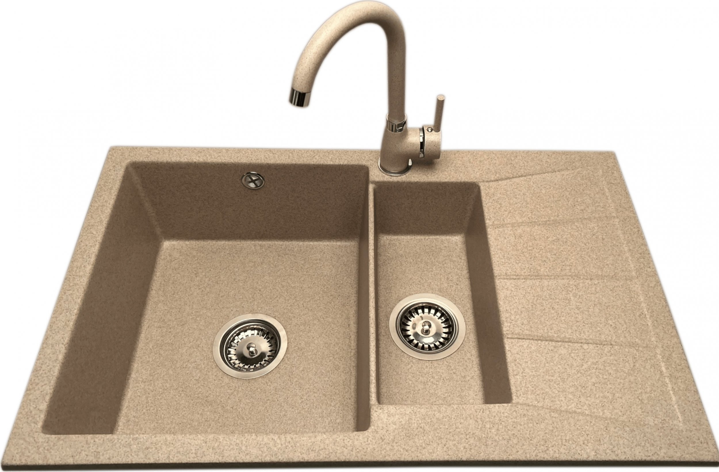 Zlewozmywak PREHNIT Zlewozmywak 1,5 komorowy z ociekaczem MILOS beż z prawym ociekaczem + bateria NOON