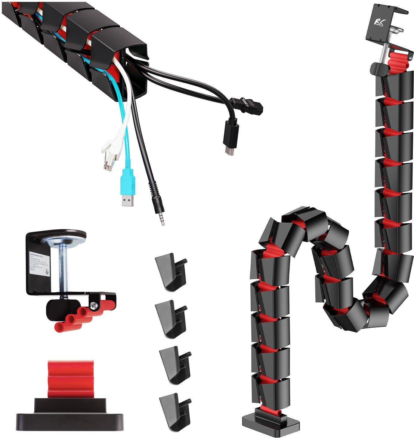 Organizer kabli / maskownica do biurka Nano RS, 1345mm, czano czerwony, RS125