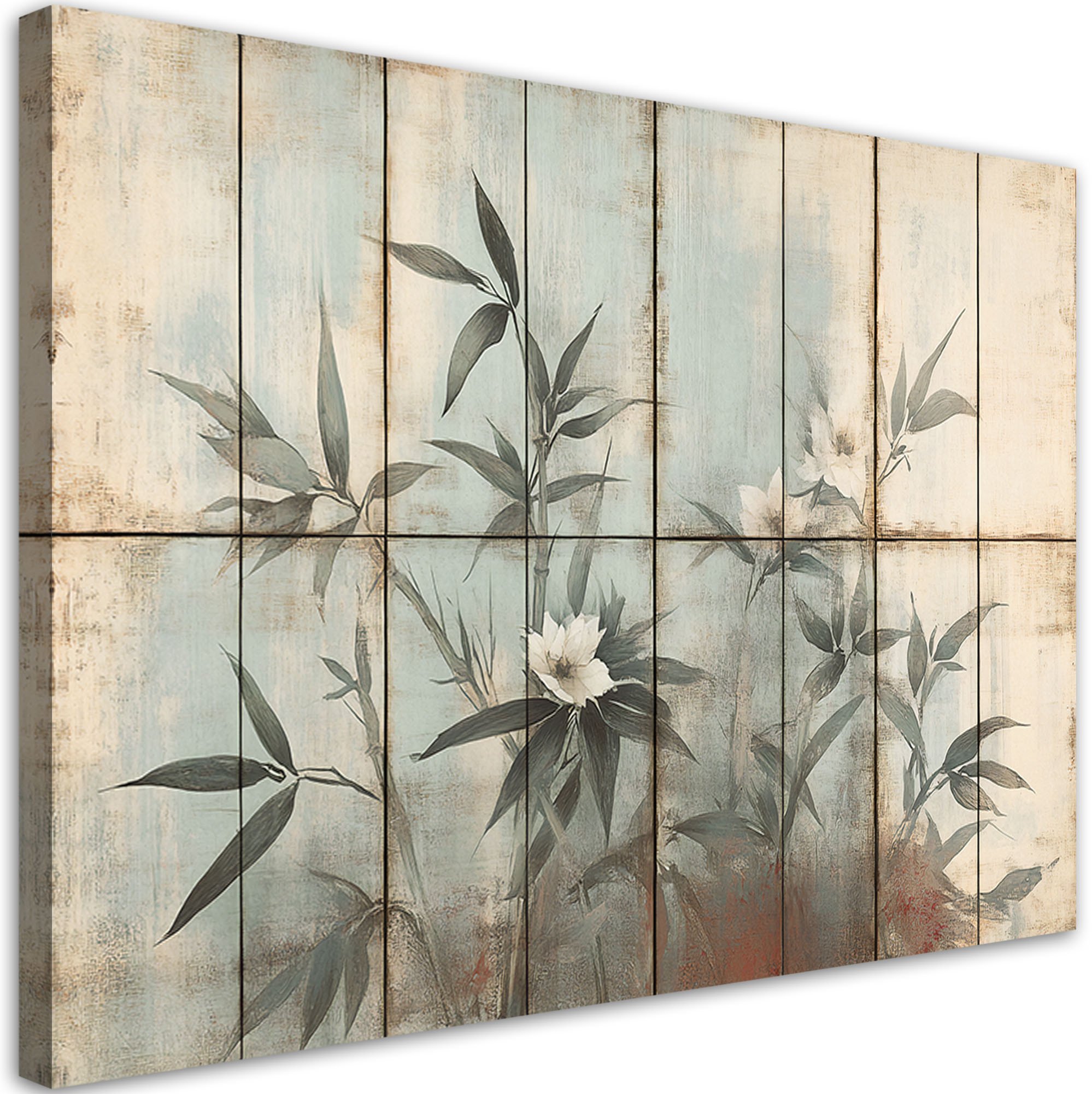 Feeby obraz na płótnie pędy rośliny i kwiaty pastelowe tło 60x40 medium