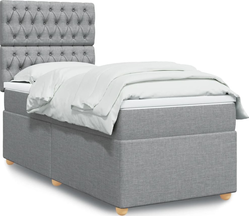 vidaXL vidaXL Łóżko kontynentalne z materacem, jasnoszare, tkanina, 80x200 cm