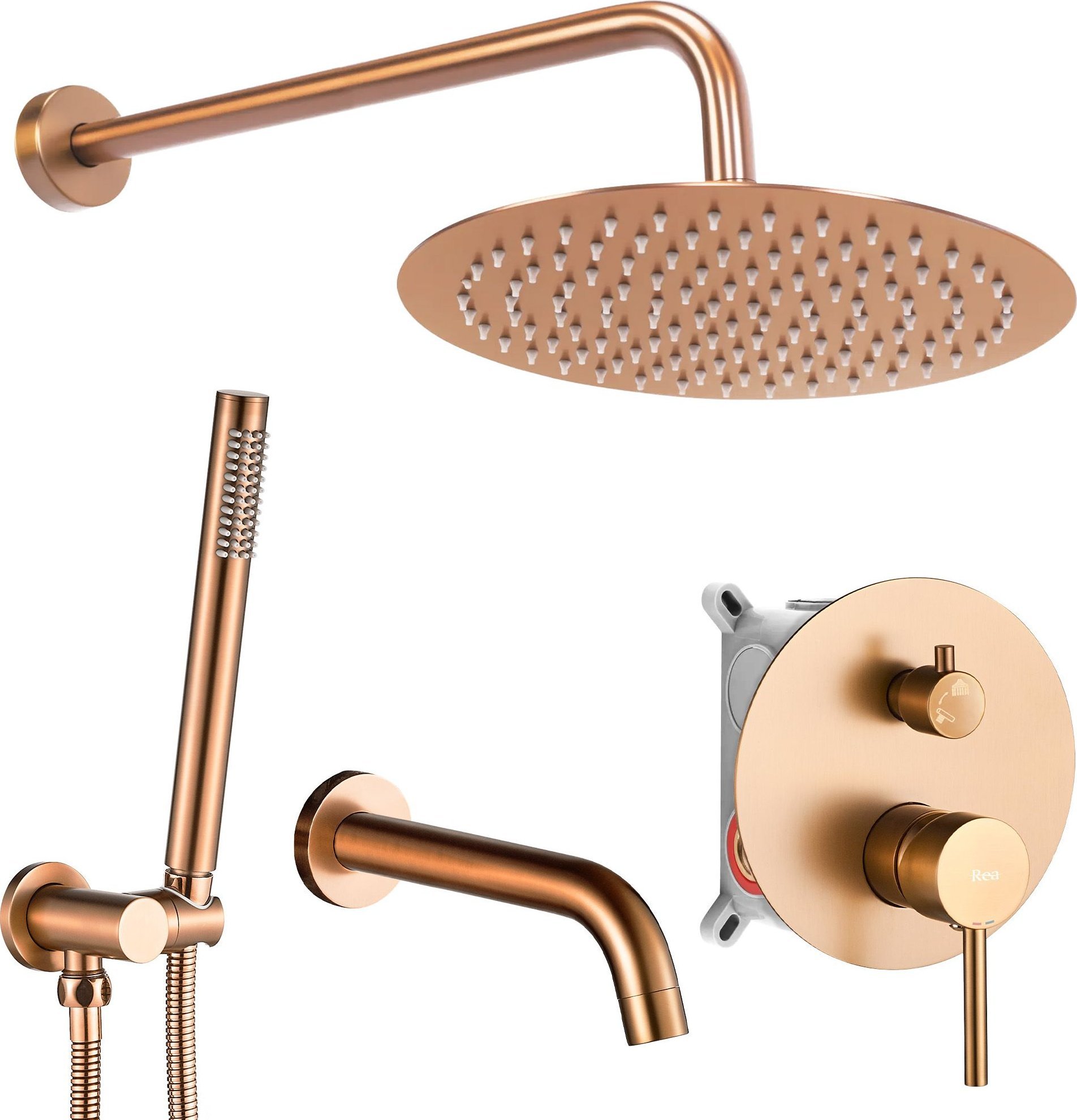 Zestaw prysznicowy Rea Zestaw wannowo-prysznicowy podtynkowy Rea Lungo Miedź Szczotkowana