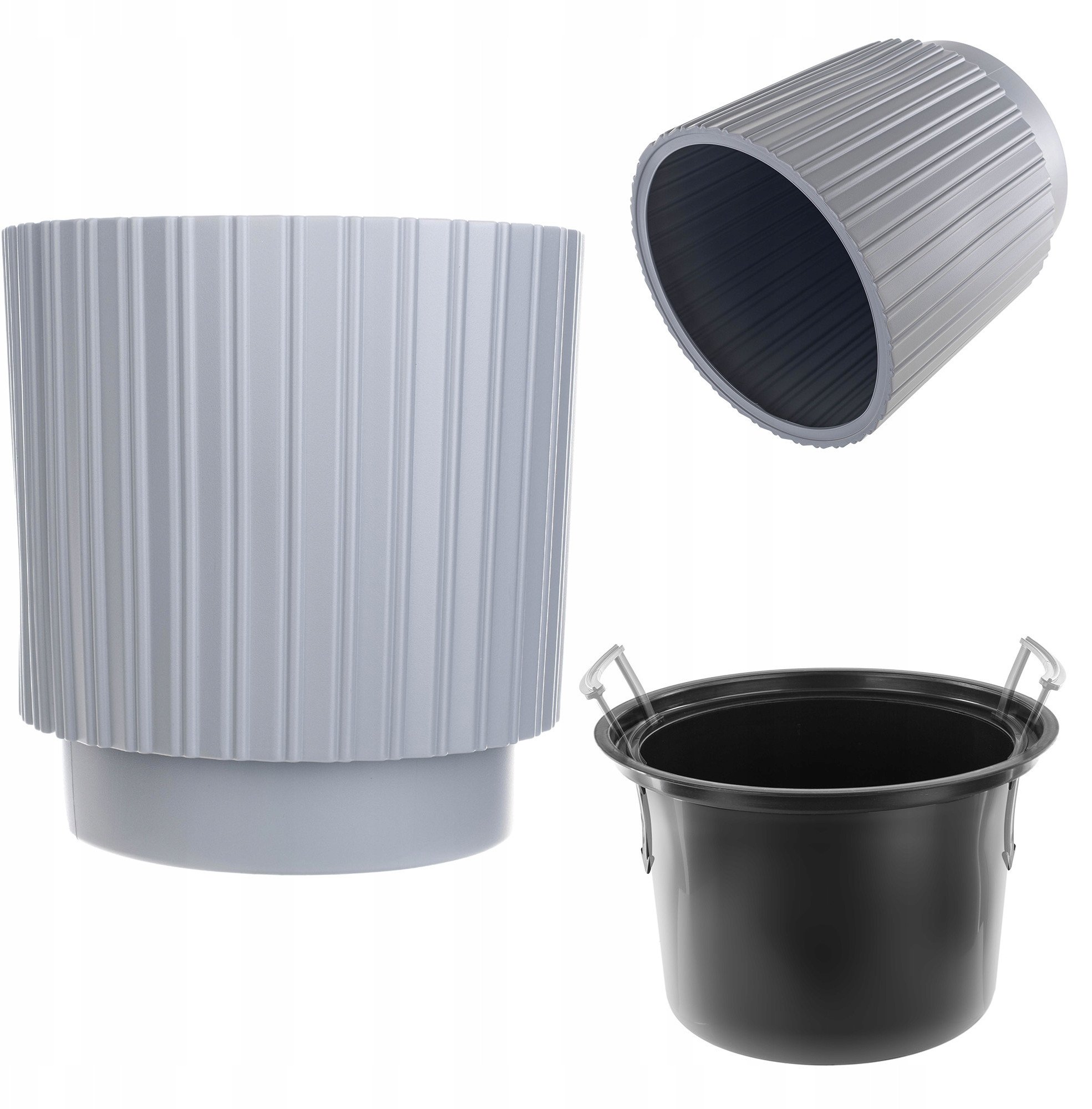 KADAX Doniczka Donica Na Kwiaty 30cm Osłonka Z Wkładem Kwietnik Plastikowa szara