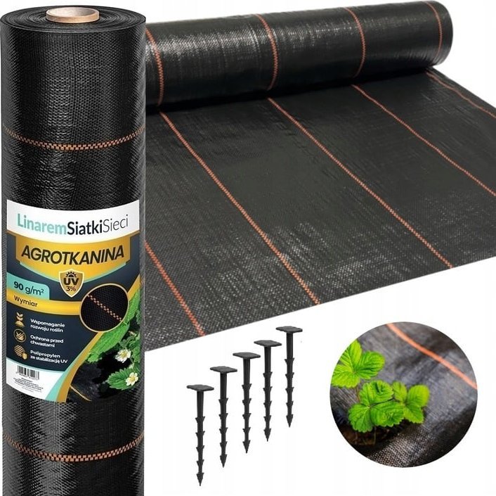 Linarem SiatkiSieci AGROTKANINA 3,2x50m 90g CZARNA AGROWŁÓKNINA UV 3% ANTYCHWASTOWA + KOŁKI