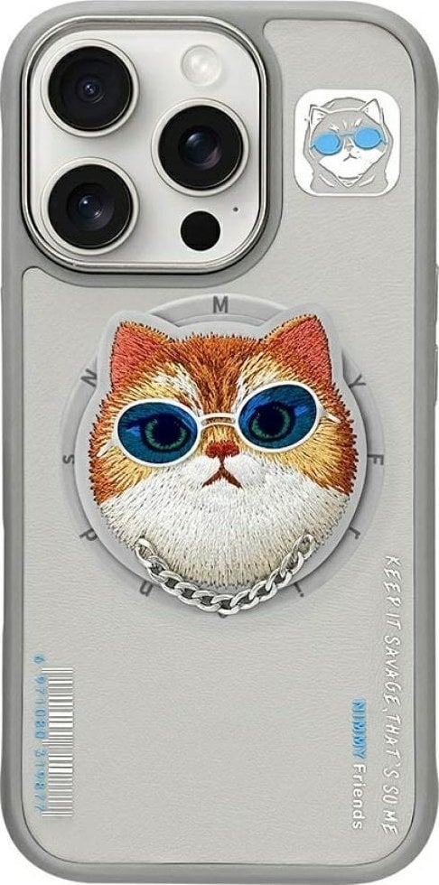 Etui Nimmy Glasses Cool Cat MagSafe do iPhone 16 Pro Max szary