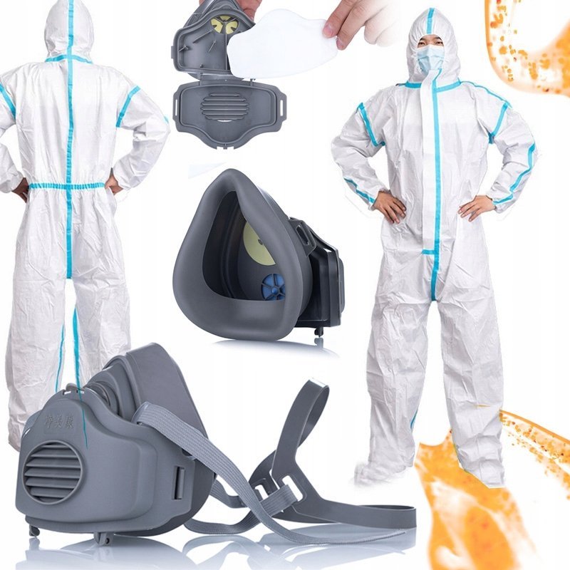 Rosfix MASKA PÓŁMASKA MALARSKA Z FILTREM KN95 DO AGREGATU HQ+KOMBINEZON BHP KAPTUR