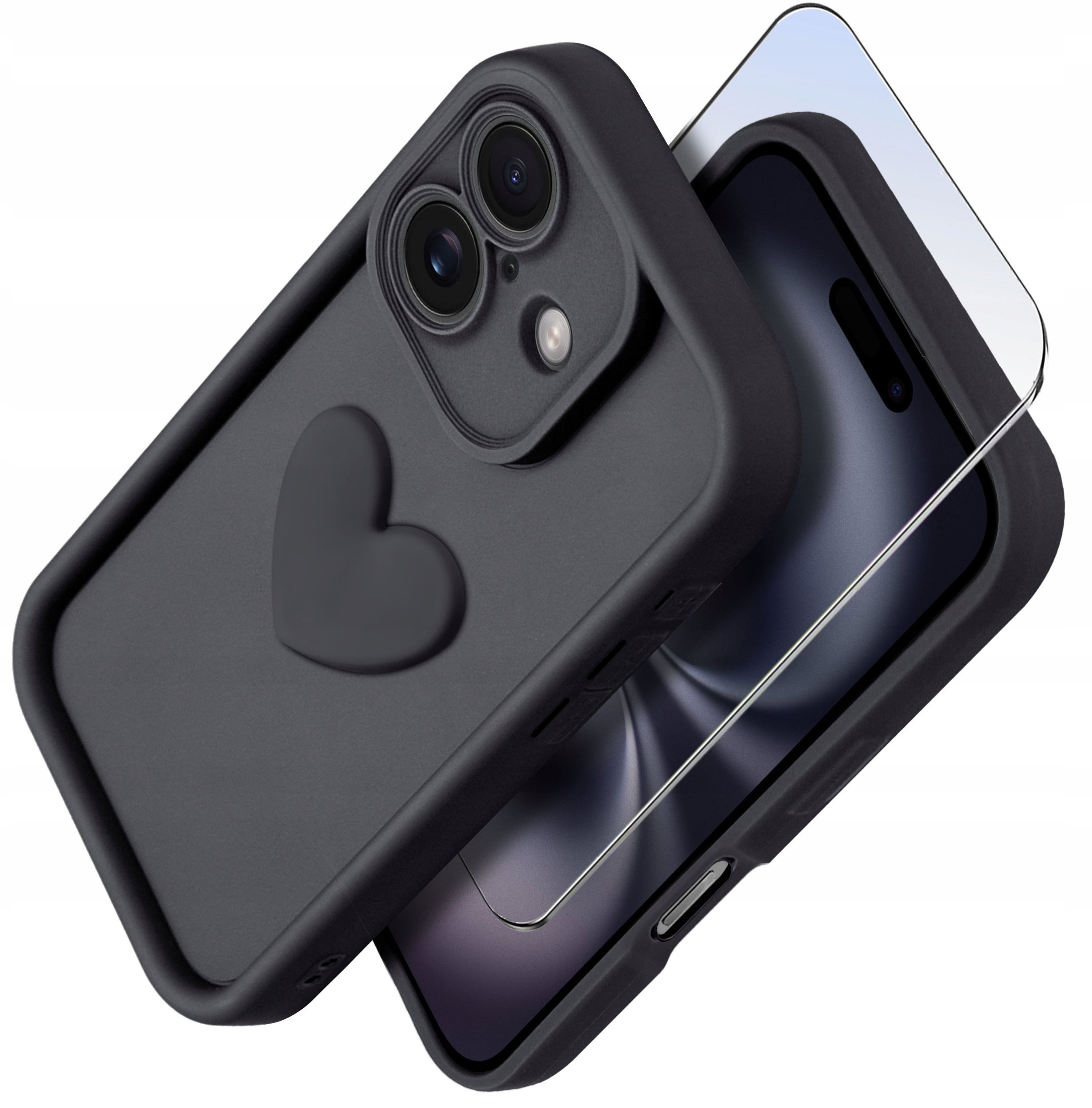 Etui do iPhone 16 Plus silikonowe MATOWE serce + Szkło ochronne na ekran 9H