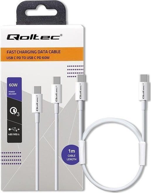 Kabel USB Qoltec USB-C - USB-C 1 m Biały (52359)