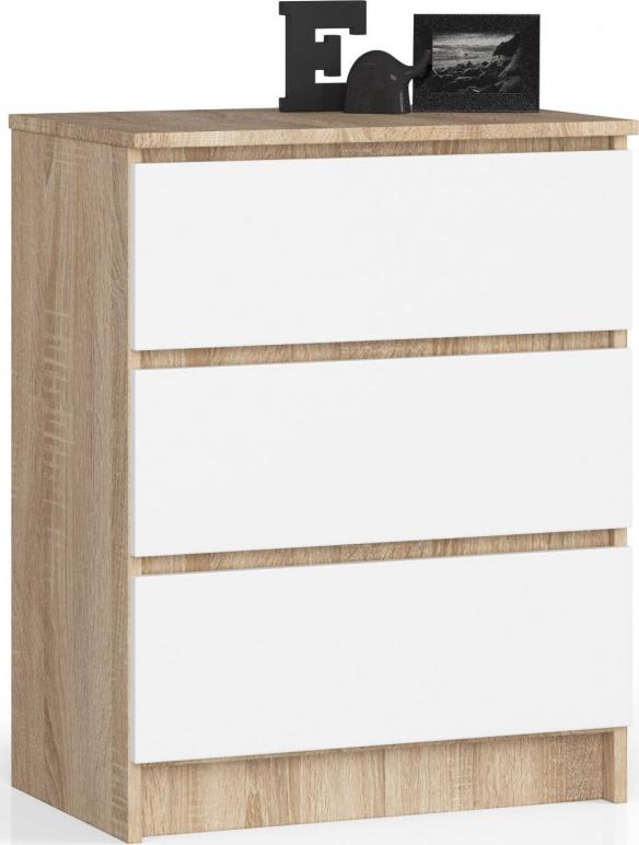 Fabryka Mebli Akord KOMODA K 60 cm 3 SZUFLADY SONOMA / BIAŁA