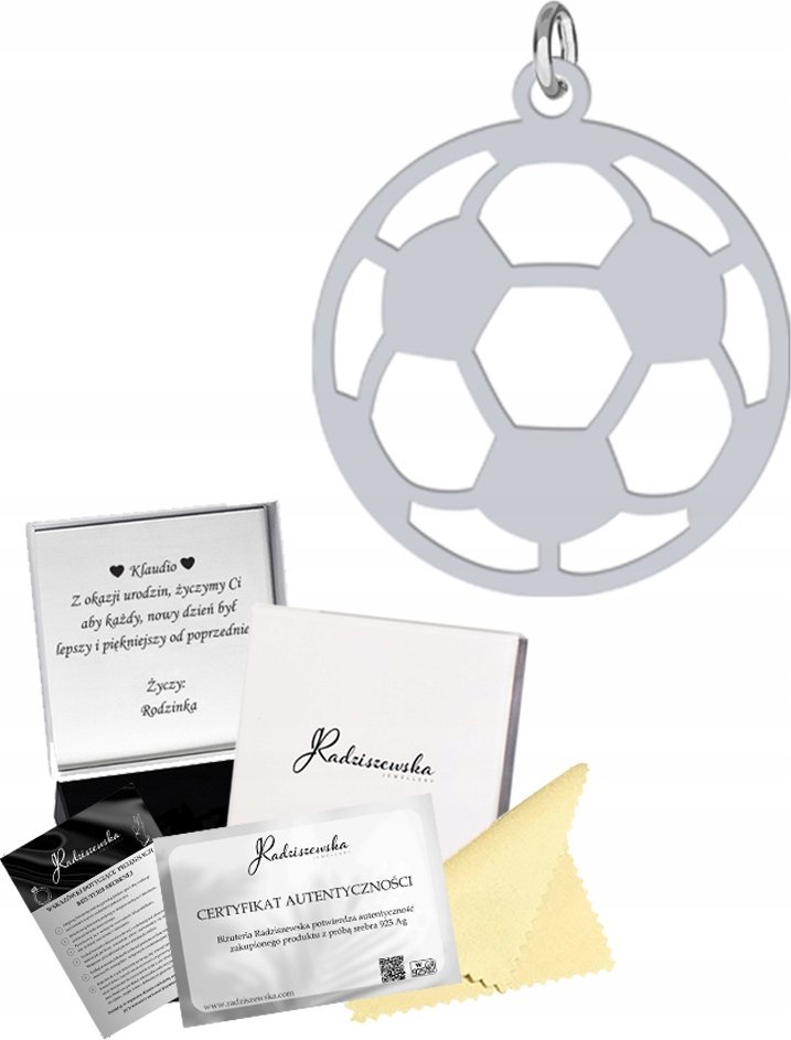 Radziszewska Jewellery Zawieszka Srebrna PIŁKA NOŻNA Srebro 925 Mężczyzna Prezent Dedykacja Gratis