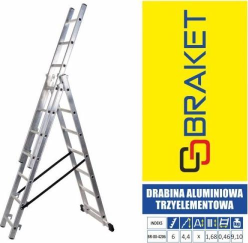 Braket DRABINA ALUMINIOWA 3-ELEMENTOWA 345CM 6+6+6 SZCZEBLI