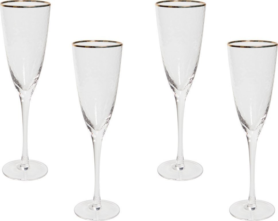 Beliani Zestaw 4 kieliszków do szampana ze złotą obwódką 250 ml TOPAZ