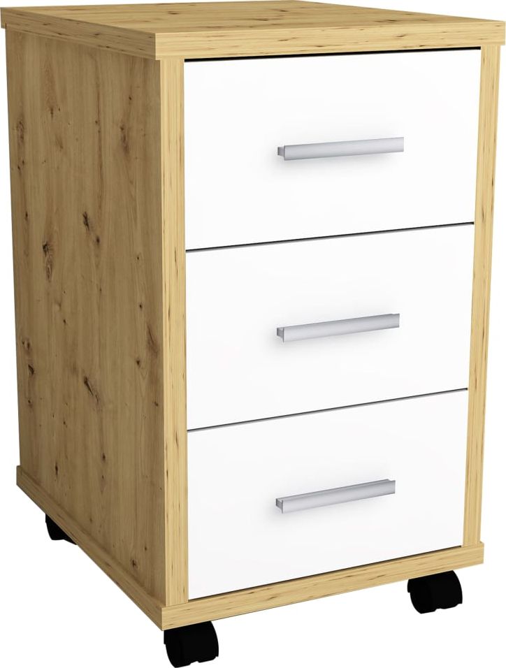 FMD Mobilna szafka z szufladami, dąb artisan i lśniąca biel