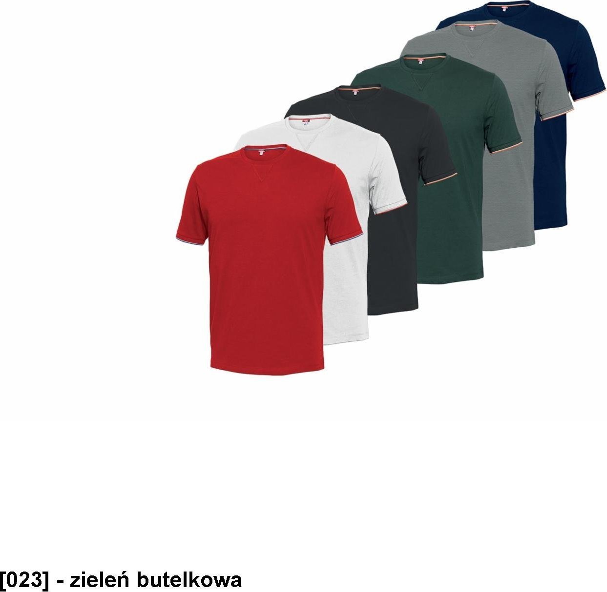 INDUSTRIAL STARTER IS-08182 - T-shirt Rapallo z bawełny czesanej Jersey z kontrastowymi lamówkami na rękawach i kołnierzu, 100% bawełna - zieleń butel