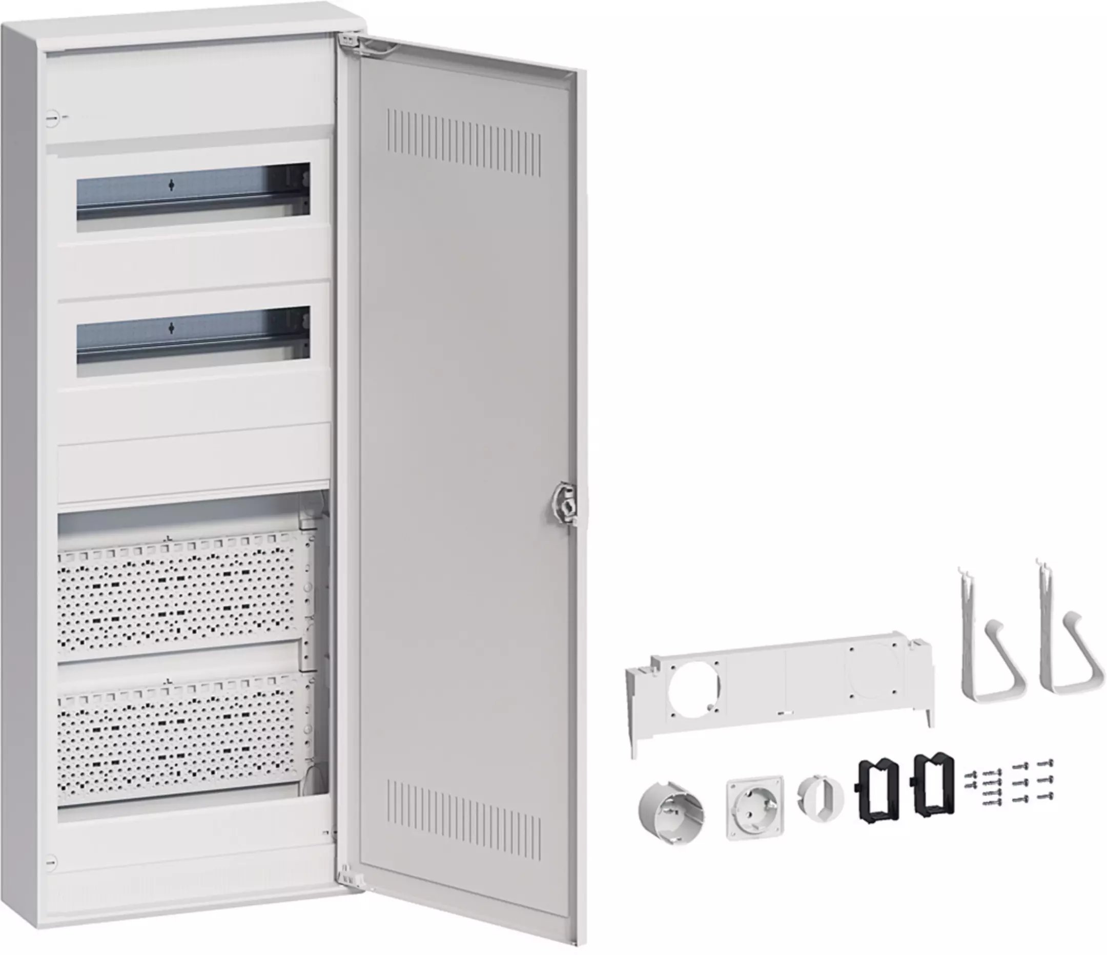 Rozdzielnica hybrydowa natynkowa 24 moduły 5-rzędowa 2x płyta 1x gniazdo drzwi plastikowe Volta VA602WWH