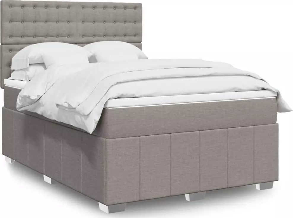 vidaXL vidaXL Łóżko kontynentalne z materacem, taupe, tkanina, 140x190 cm