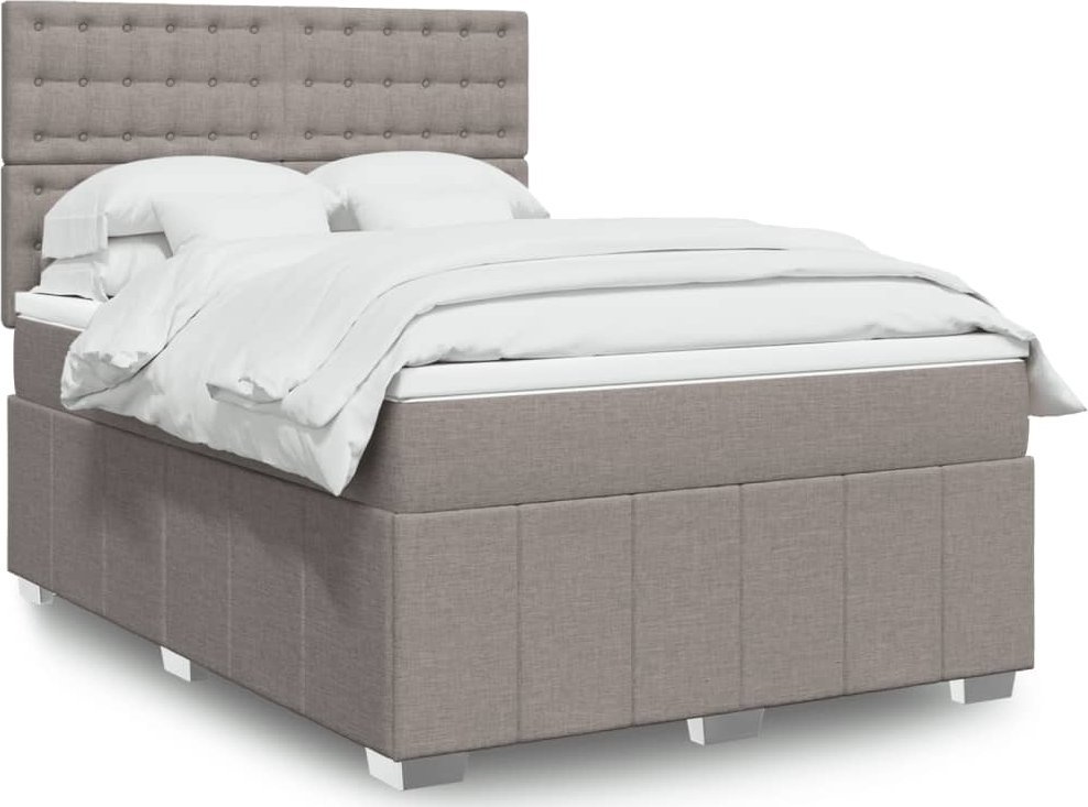 vidaXL vidaXL Łóżko kontynentalne z materacem, taupe, tkanina, 140x190 cm
