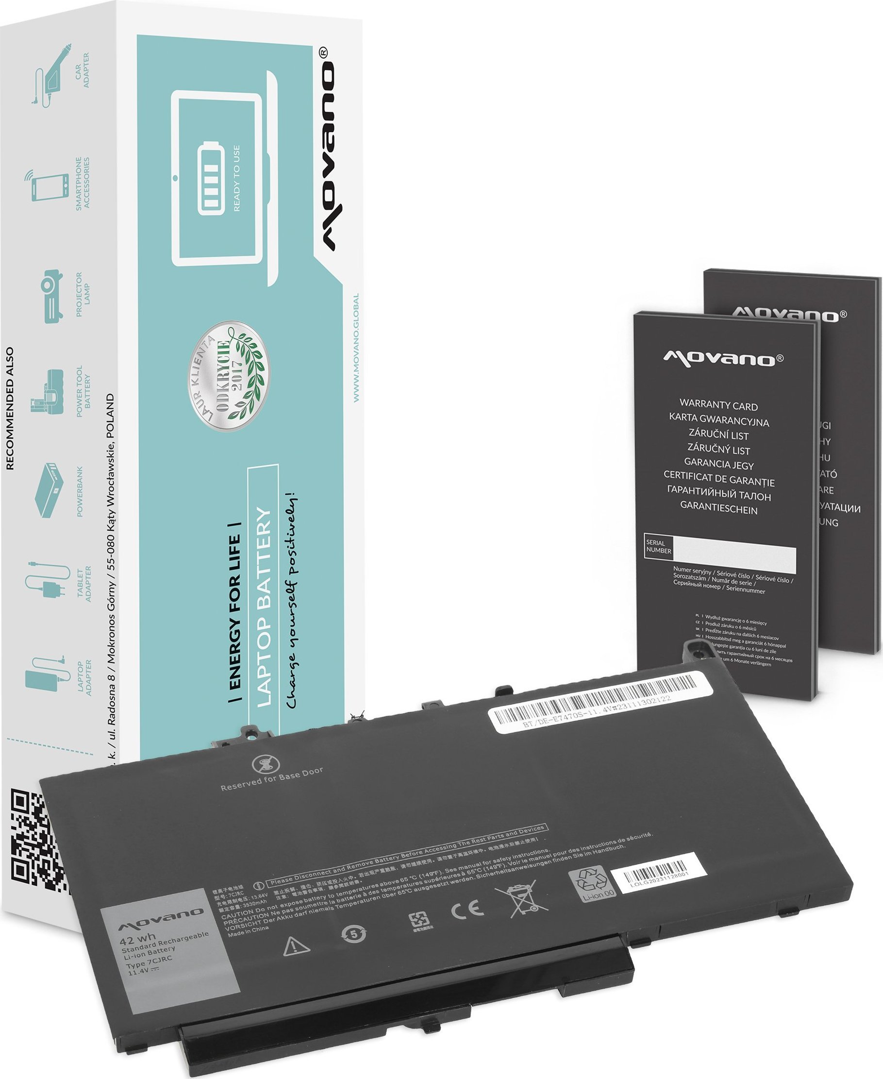 Bateria Movano Bateria 7CJRC do Dell Latitude E7270 E7470 - 11.4V