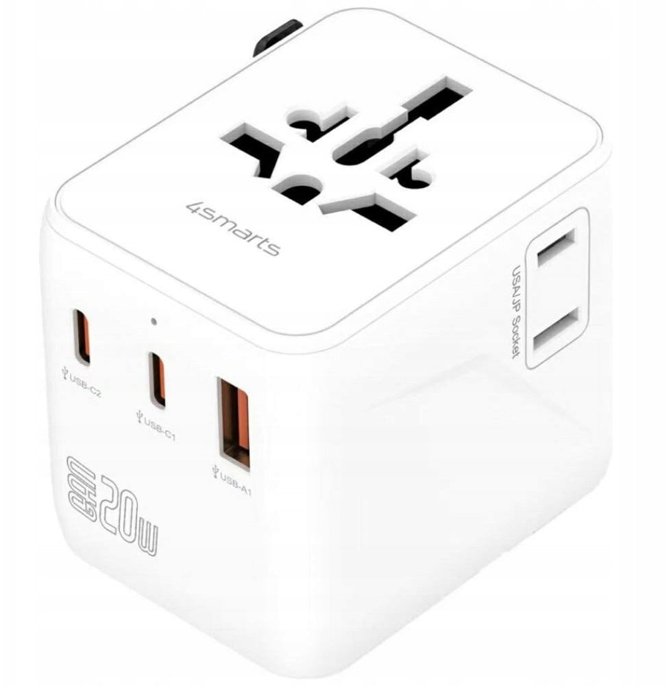 Adapter podróżny 4smarts Nomad GaN 20W 2C+1A biały