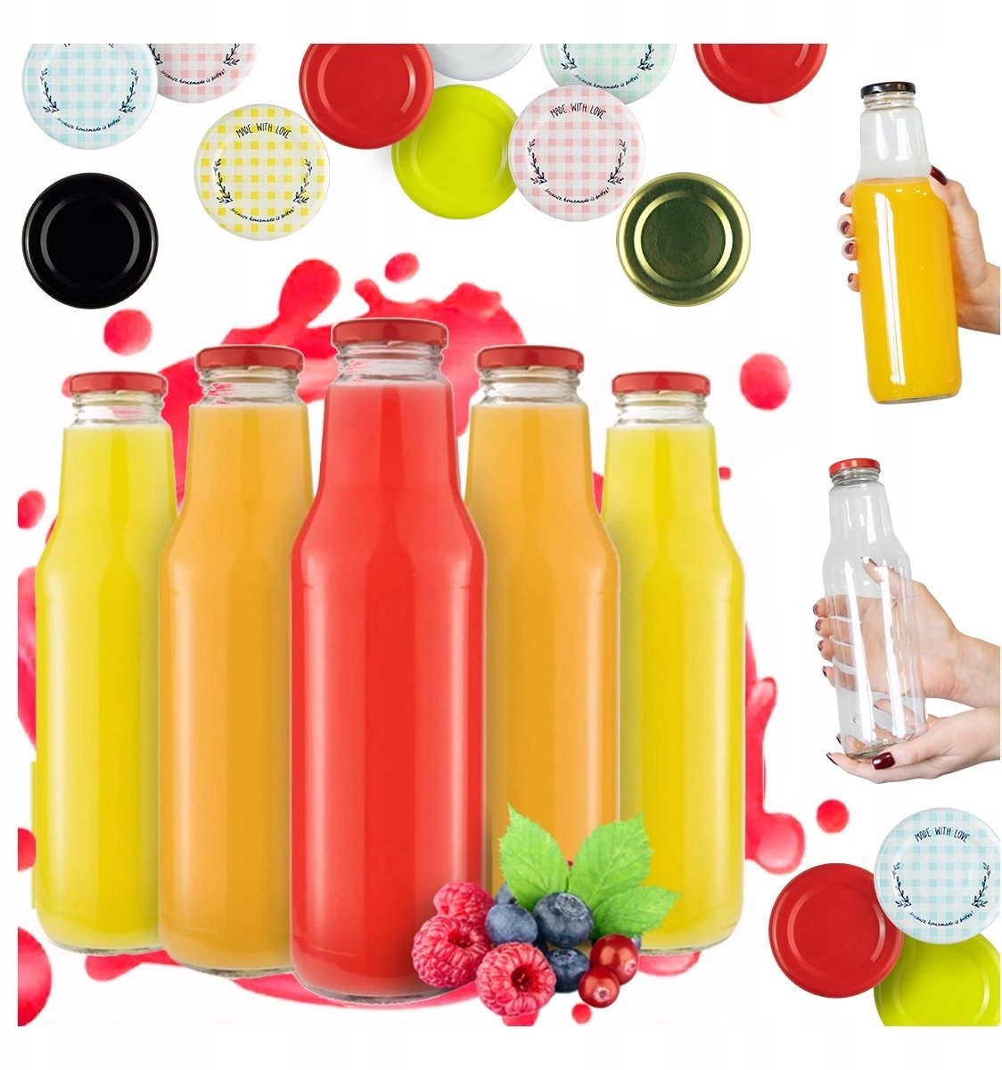 40x Butelki Szklane KUBUŚ 750ml + WIECZKO Butelka Na Sok Soki Syrop Mleko