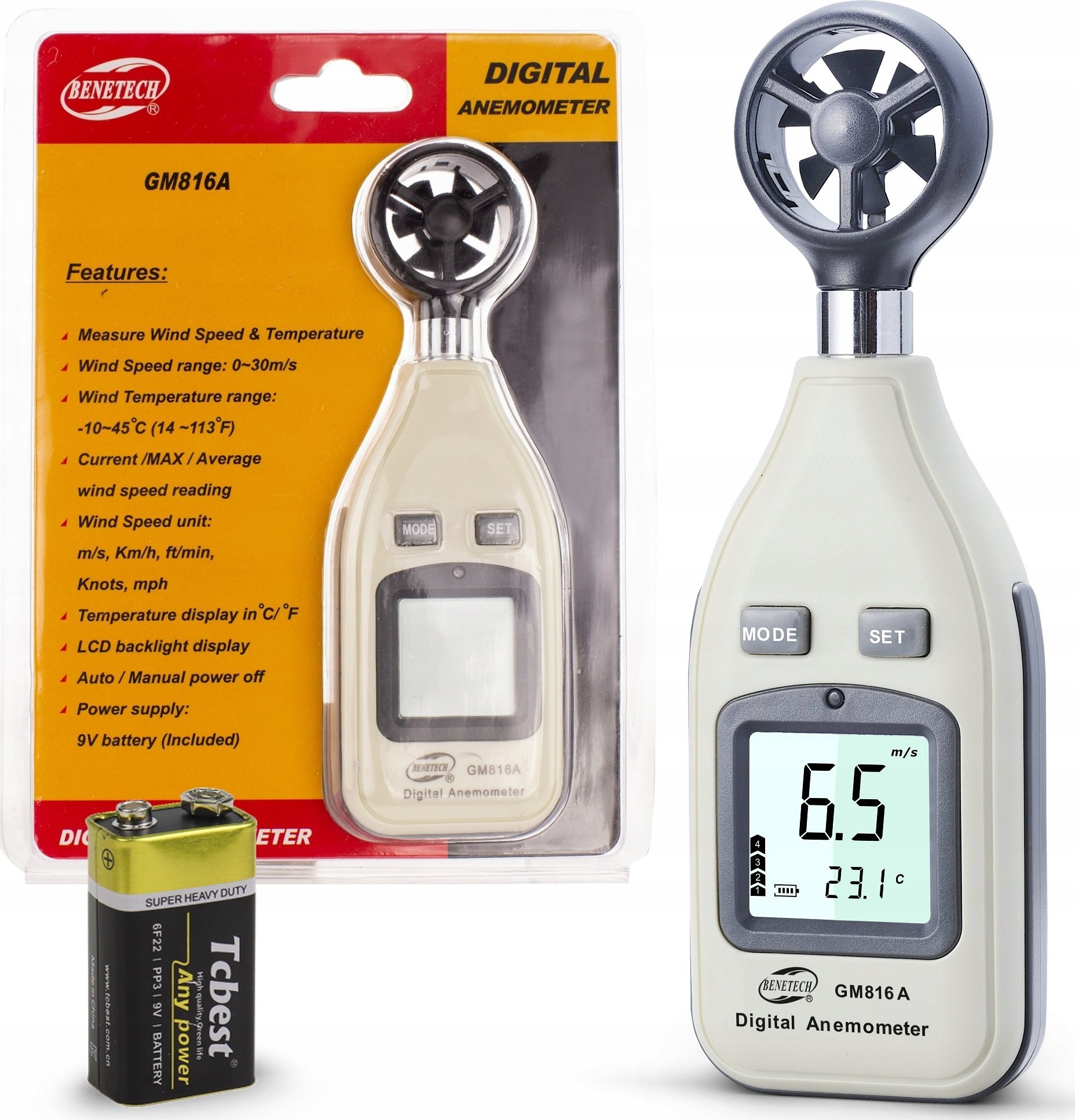 ANEMOMETR WIATROMIERZ POMIAR PRĘDKOŚCI POWIETRZA MIERNIK WIATRU TEMPERATURY