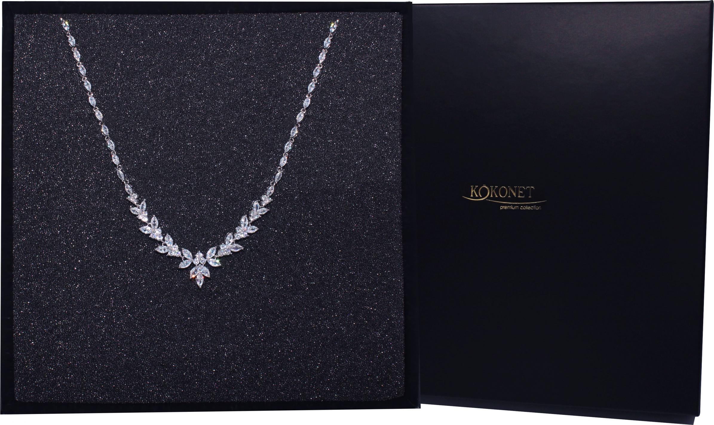 KOKONET Kolia ślubna listki V dekolt swarovski elegancka