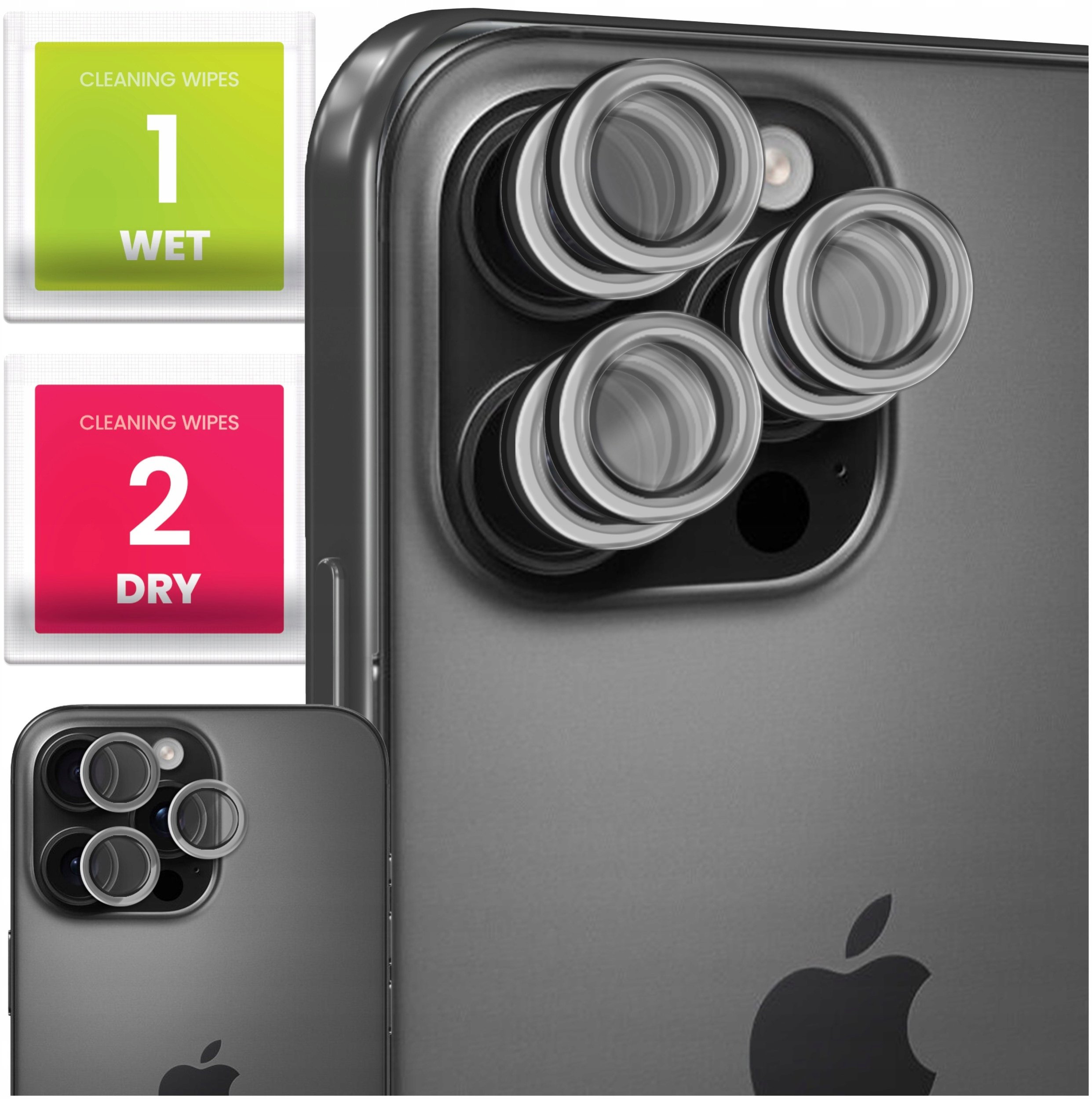 6x Szkło Na Aparat Do Apple iPhone 15 Pro / Pro Max (Na Obiektywy, Srebrne)