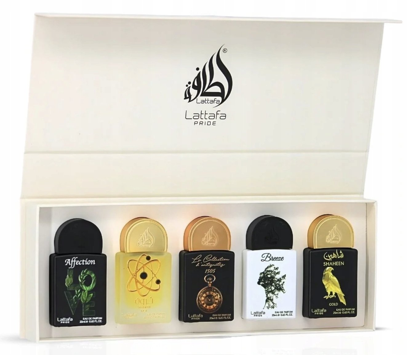 SET LATAFFA Pride Affection EDP spray 20ml + Tharwah Gold EDP spray 20ml + Kolekcja antyków 1505 spray 20ml + Breeze spray 20ml + Shaheen Gold spray 2