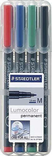 Staedtler Lumocolor 317 WP4 marker permanentny Czarny, Niebieski, Zielony, Czerwony 4 szt.