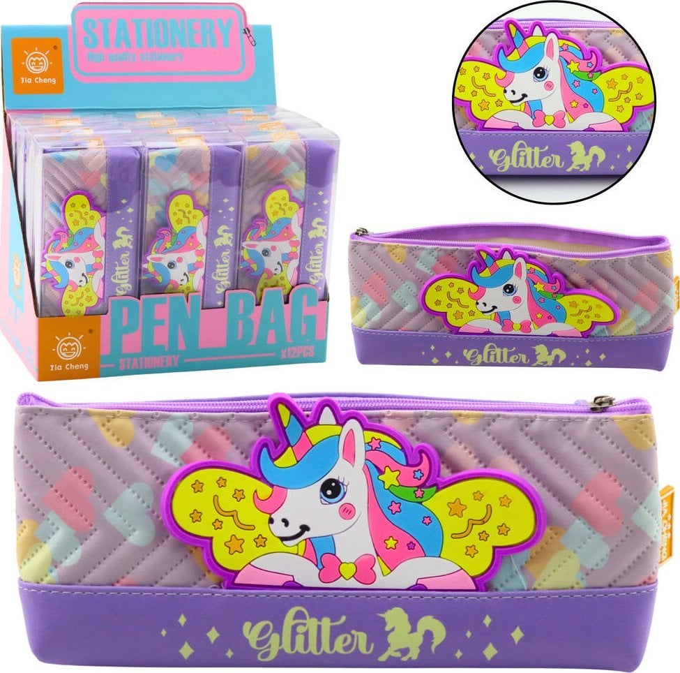 Piórnik Przybornik Szkolny z Jednorożcem Fioletowy 20 x 8,5cm