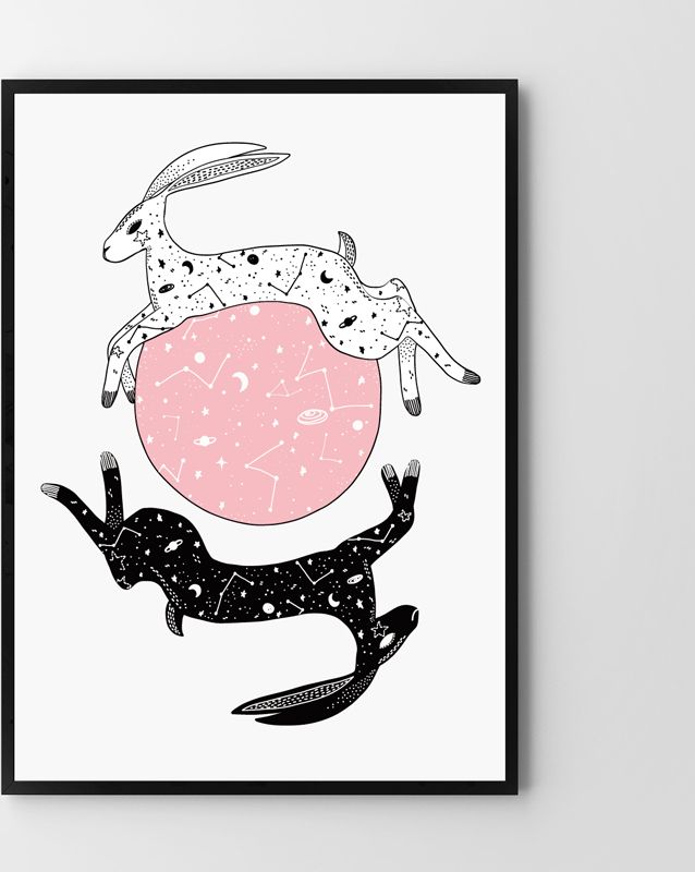 Hog Studio Gwiezdne zające Pink (A2 (42x59.4cm))