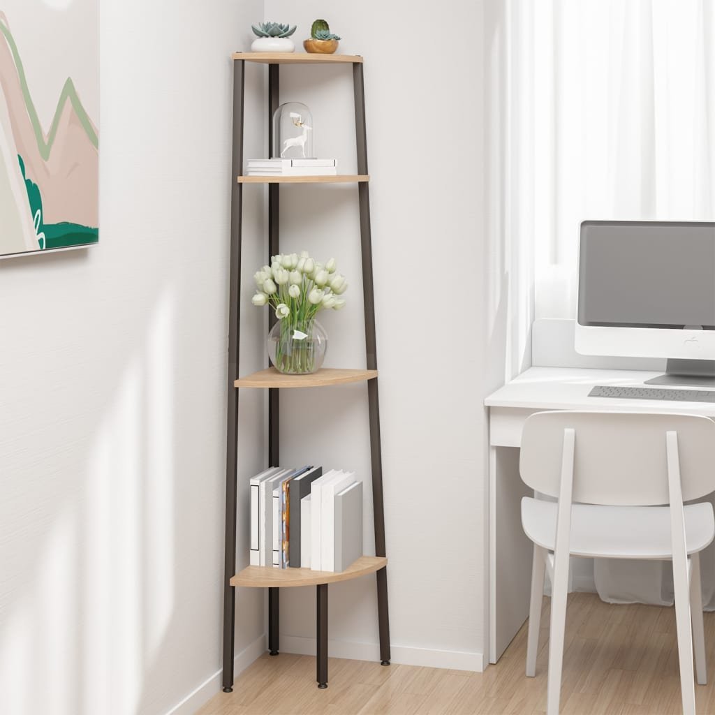 vidaXL vidaXL Regał narożny, 4 półki, jasnobrązowo-czarny, 45,5x31,5x150 cm