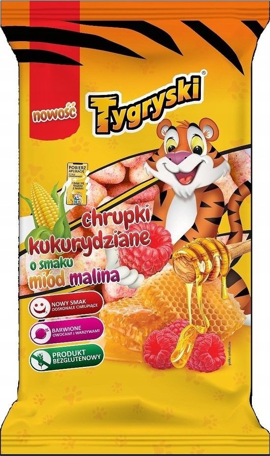 Tygryski Chrupki kukurydziane o smaku miód malina 70 g