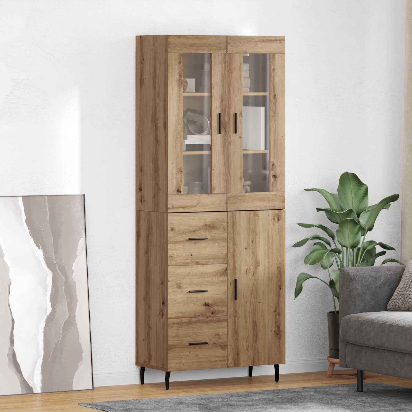 vidaXL Highboard 2 pcs Dąb rzemieślniczy Drewno inżynieryjne i szkło