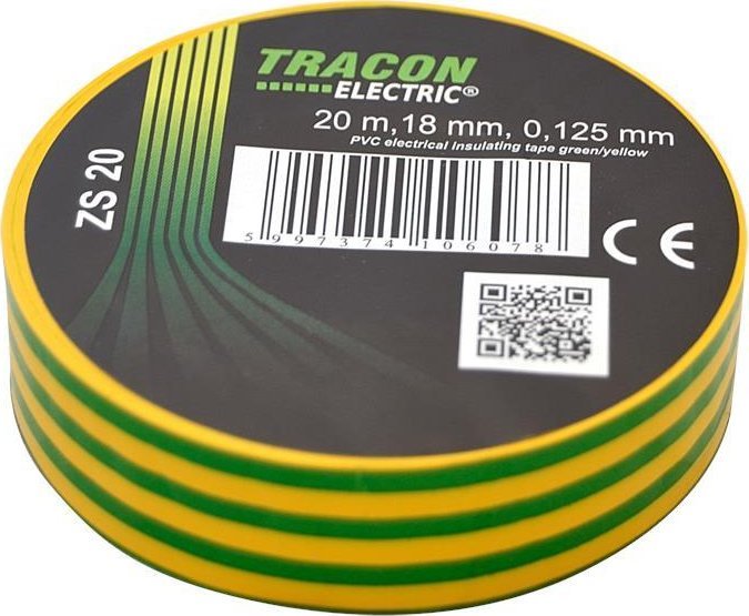 Tracon Electric Taśma izolacyjna 20mx18mm żółto-zielony