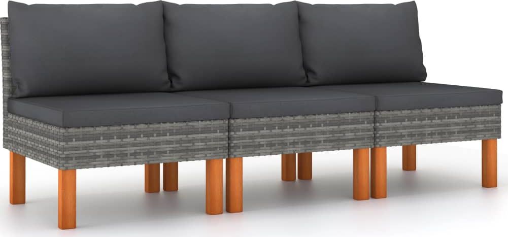 vidaXL Siedziska środkowe, 3 szt., polirattan i drewno eukaliptusowe