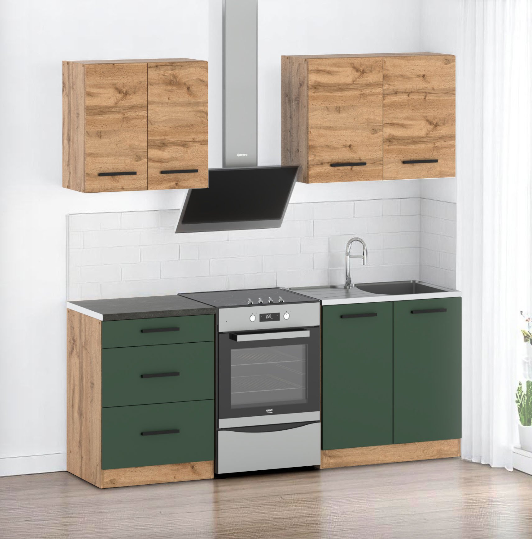 Kuchnia mała modułowa z blatem nowoczesna 2m wotan wotan butelkowa zieleń